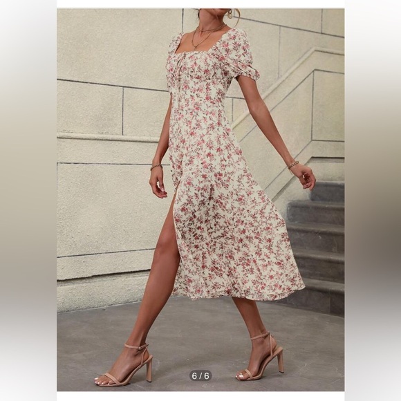 Breezaya Allover Floral Print Knot Front Split Thigh Dress - Picture 3 of 7